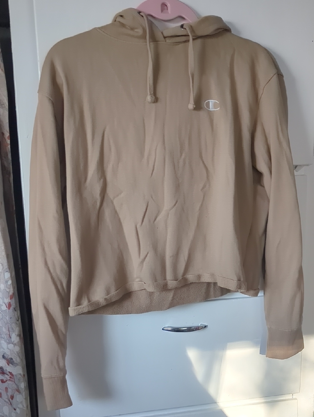 Champion Tan Hooded Sweatshirt with Small White Logo